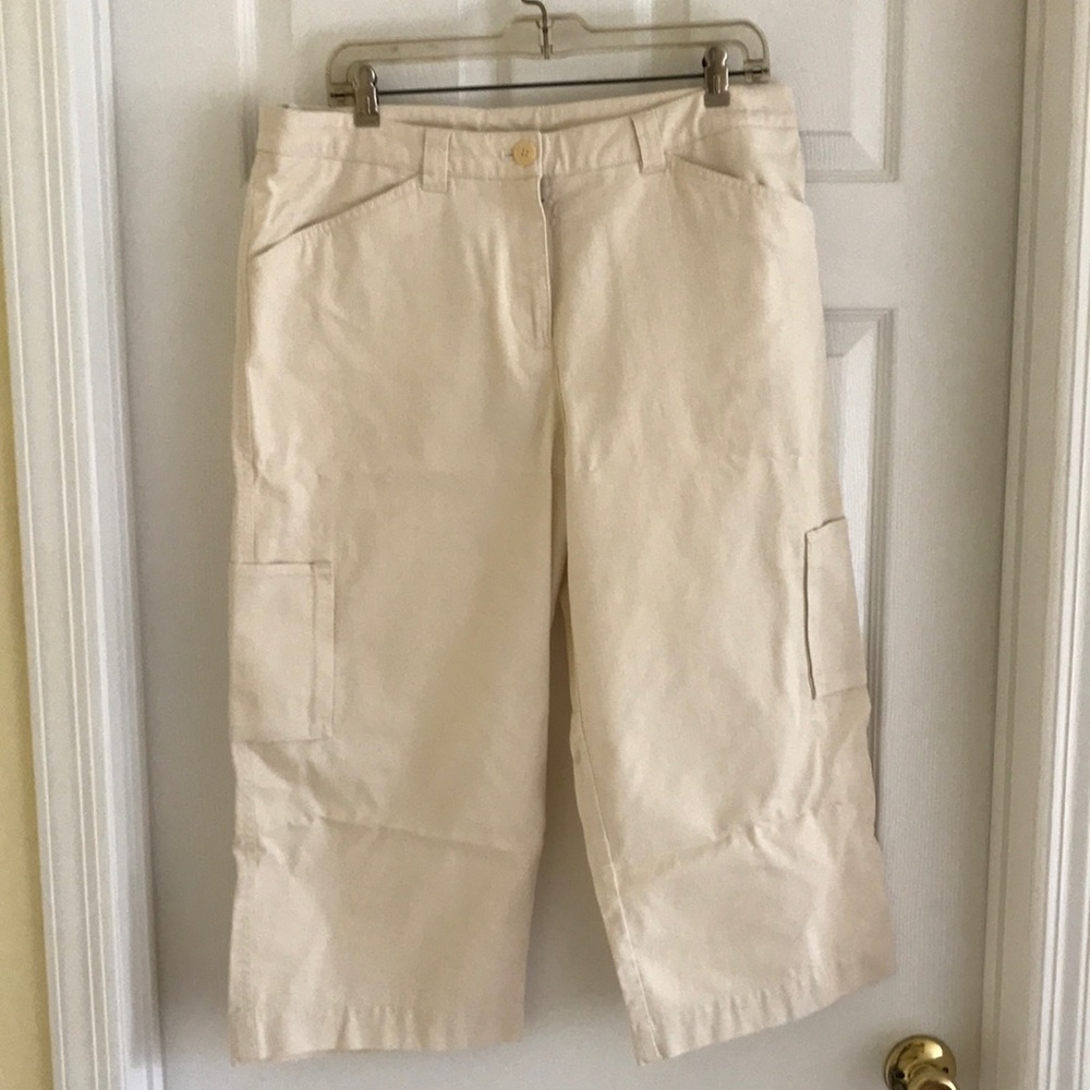Cream Cargo Capri Pants